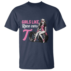 Racing Car Girl T Shirt Girls Like Race Cars Too TS14 Navy Print Your Wear