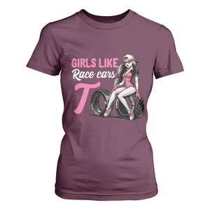 Racing Car Girl T Shirt For Women Girls Like Race Cars Too TS14 Maroon Print Your Wear