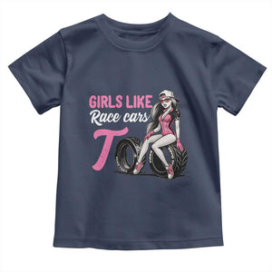 Racing Car Girl Toddler T Shirt Girls Like Race Cars Too TS14 Navy Print Your Wear