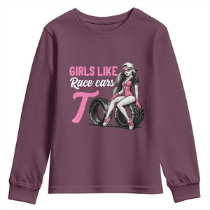 Racing Car Girl Youth Sweatshirt Girls Like Race Cars Too TS14 Maroon Print Your Wear
