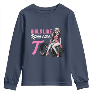 Racing Car Girl Youth Sweatshirt Girls Like Race Cars Too TS14 Navy Print Your Wear