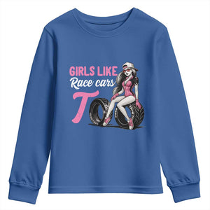 Racing Car Girl Youth Sweatshirt Girls Like Race Cars Too TS14 Royal Blue Print Your Wear