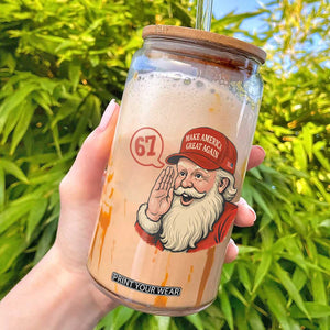 67 Six Seven Christmas Glass Can Santa MAGA Hat Xmas TS14 White Print Your Wear