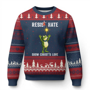 Resist Frog Ugly Christmas Sweater Christian HIV Awareness Red Ribbon TS14 Navy Red Print Your Wear