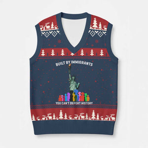 Immigrant Rights V-Neck Knit Sweater Vest Built by Immigrants You Can Not Deport History TS14 Navy Red Print Your Wear