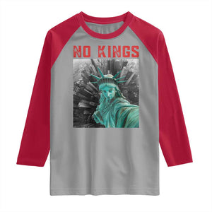 No Kings Raglan Shirt Statue of Liberty Selfie Freedom TS14 Sport Gray Red Print Your Wear
