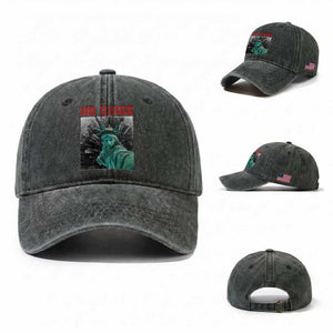 No Kings Washed Cotton Baseball Cap Statue of Liberty Selfie Freedom TS14 Washed Cap Universal Fit Dark Green Print Your Wear