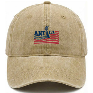 Antifa Fascism Patriotic Washed Cotton Baseball Cap Antifascist Statue of Liberty TS14 Washed Cap Universal Fit Khaki Print Your Wear