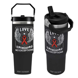 Red Ribbon Christian Flip Straw Tumbler Cross Minimal Faith HIV Awareness Religious TS14 One Size: 30 oz Black Print Your Wear