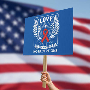 Red Ribbon Christian Protest Sign Cross Minimal Faith HIV Awareness Religious TS14 Horizontal 18" × 24" Blue Print Your Wear