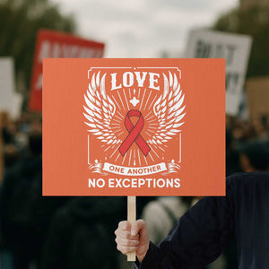 Red Ribbon Christian Protest Sign Cross Minimal Faith HIV Awareness Religious TS14 Horizontal 18" × 24" Orange Print Your Wear