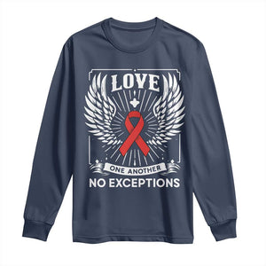 Red Ribbon Christian Long Sleeve Shirt Cross Minimal Faith HIV Awareness Religious TS14 Navy Print Your Wear