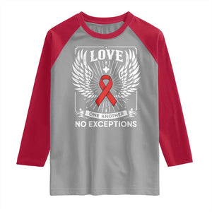 Red Ribbon Christian Raglan Shirt Cross Minimal Faith HIV Awareness Religious TS14 Sport Gray Red Print Your Wear