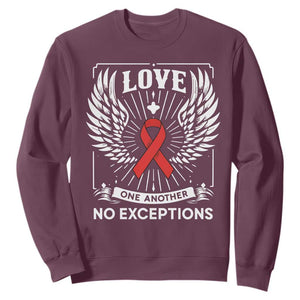 Red Ribbon Christian Sweatshirt Cross Minimal Faith HIV Awareness Religious TS14 Maroon Print Your Wear