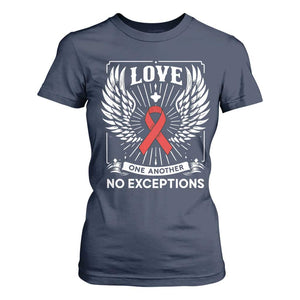 Red Ribbon Christian T Shirt For Women Cross Minimal Faith HIV Awareness Religious TS14 Navy Print Your Wear