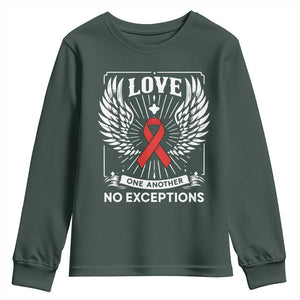 Red Ribbon Christian Youth Sweatshirt Cross Minimal Faith HIV Awareness Religious TS14 Dark Forest Green Print Your Wear