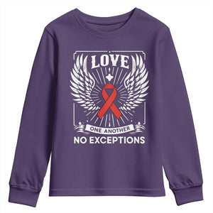 Red Ribbon Christian Youth Sweatshirt Cross Minimal Faith HIV Awareness Religious TS14 Purple Print Your Wear