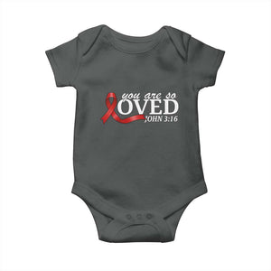 Red Ribbon Christian Baby Onesie Cross Bible Verse Inspirational Religious Faith TS14 Dark Heather Print Your Wear