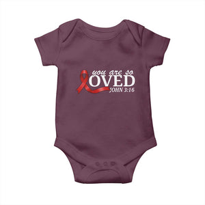 Red Ribbon Christian Baby Onesie Cross Bible Verse Inspirational Religious Faith TS14 Maroon Print Your Wear