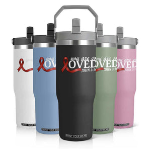 Red Ribbon Christian Flip Straw Tumbler Cross Bible Verse Inspirational Religious Faith TS14 Print Your Wear