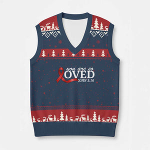 Red Ribbon Christian V-Neck Knit Sweater Vest Cross Bible Verse Inspirational Religious Faith TS14 Navy Red Print Your Wear