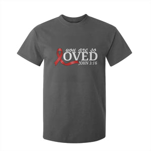 Red Ribbon Christian T Shirt For Kid Cross Bible Verse Inspirational Religious Faith TS14 Dark Heather Print Your Wear