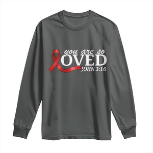Red Ribbon Christian Long Sleeve Shirt Cross Bible Verse Inspirational Religious Faith TS14 Dark Heather Print Your Wear