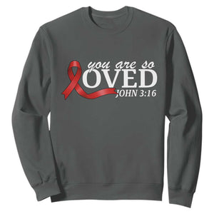 Red Ribbon Christian Sweatshirt Cross Bible Verse Inspirational Religious Faith TS14 Dark Heather Print Your Wear