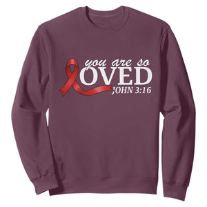 Red Ribbon Christian Sweatshirt Cross Bible Verse Inspirational Religious Faith TS14 Maroon Print Your Wear