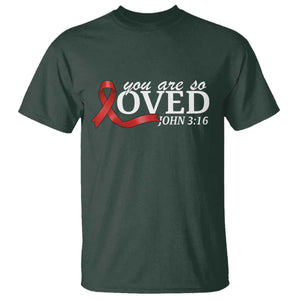 Red Ribbon Christian T Shirt Cross Bible Verse Inspirational Religious Faith TS14 Dark Forest Green Print Your Wear