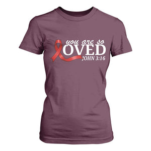Red Ribbon Christian T Shirt For Women Cross Bible Verse Inspirational Religious Faith TS14 Maroon Print Your Wear