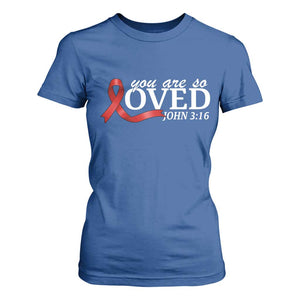 Red Ribbon Christian T Shirt For Women Cross Bible Verse Inspirational Religious Faith TS14 Royal Blue Print Your Wear