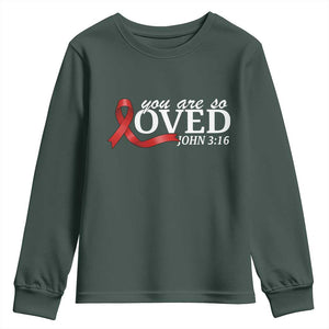 Red Ribbon Christian Youth Sweatshirt Cross Bible Verse Inspirational Religious Faith TS14 Dark Forest Green Print Your Wear