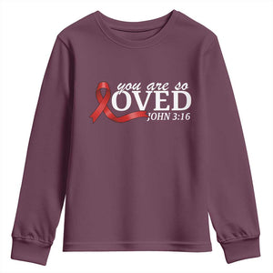 Red Ribbon Christian Youth Sweatshirt Cross Bible Verse Inspirational Religious Faith TS14 Maroon Print Your Wear