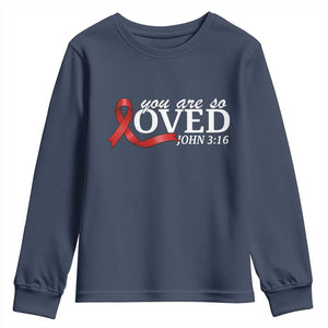 Red Ribbon Christian Youth Sweatshirt Cross Bible Verse Inspirational Religious Faith TS14 Navy Print Your Wear