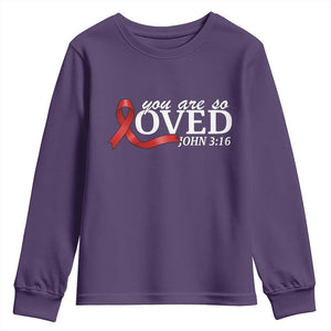 Red Ribbon Christian Youth Sweatshirt Cross Bible Verse Inspirational Religious Faith TS14 Purple Print Your Wear