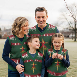 Red Ribbon Christian V-Neck Knit Sweater Vest Cross Bible Verse TS14 Red Green Print Your Wear