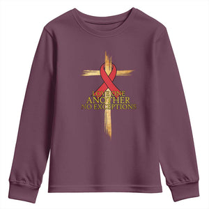 Red Ribbon Christian Youth Sweatshirt Cross Bible Verse TS14 Maroon Print Your Wear