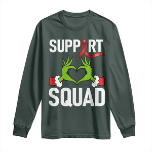 Red Ribbon AIDS Awareness Long Sleeve Shirt Elf Hand Christmas HIV Support TS14 Dark Forest Green Print Your Wear