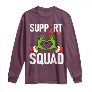 Red Ribbon AIDS Awareness Long Sleeve Shirt Elf Hand Christmas HIV Support TS14 Maroon Print Your Wear