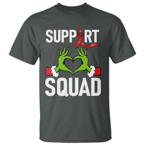 Red Ribbon AIDS Awareness T Shirt Elf Hand Christmas HIV Support TS14 Dark Heather Print Your Wear