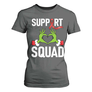 Red Ribbon AIDS Awareness T Shirt For Women Elf Hand Christmas HIV Support TS14 Dark Heather Print Your Wear