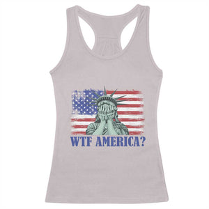 Funny American Racerback Tank Top Statue of Liberty WTF USA Freedom Satire TS14 Ice Gray Print Your Wear