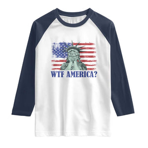 Funny American Raglan Shirt Statue of Liberty WTF USA Freedom Satire TS14 White Navy Print Your Wear