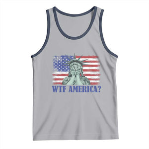 Funny American Tank Top Statue of Liberty WTF USA Freedom Satire TS14 Athletic Heather Navy Print Your Wear