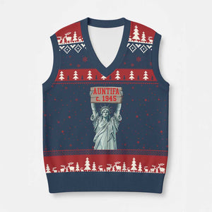 Antifa Fascism V-Neck Knit Sweater Vest Statue of Liberty Anti Fascism Patriotic TS14 Navy Red Print Your Wear