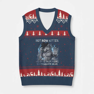Not Now Kitten Daddy Increasing Shareholder Value V-Neck Knit Sweater Vest Funny Wolf Meme TS14 Navy Red Print Your Wear