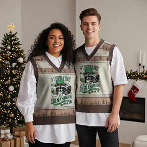 Funny St Patricks Day Raccoon Drinking Beer V-Neck Knit Sweater Vest If I Shenan Once I'll Shenanigan TS14 Mocha Mousse Print Your Wear