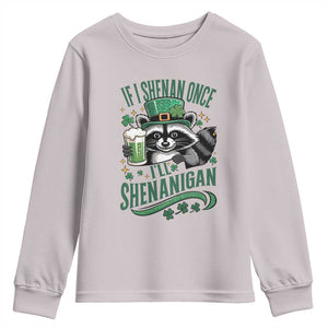 Funny St Patricks Day Raccoon Drinking Beer Youth Sweatshirt If I Shenan Once I'll Shenanigan TS14 Ice Gray Print Your Wear