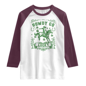 Cowboy St Patrick's Day Raglan Shirt Howdy Go Lucky TS14 White Maroon Print Your Wear